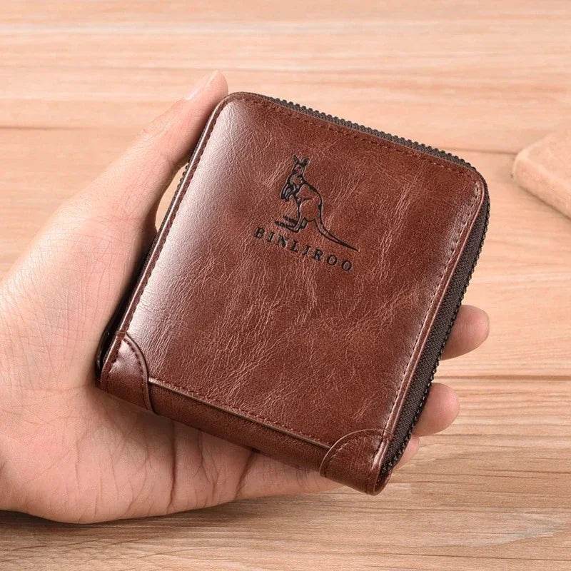Genuine Leather Men's Wallet Luxury Short RFID Card Holder for Men Zipper Coin Purse Portable Male Wallets Billfold - NexoEden