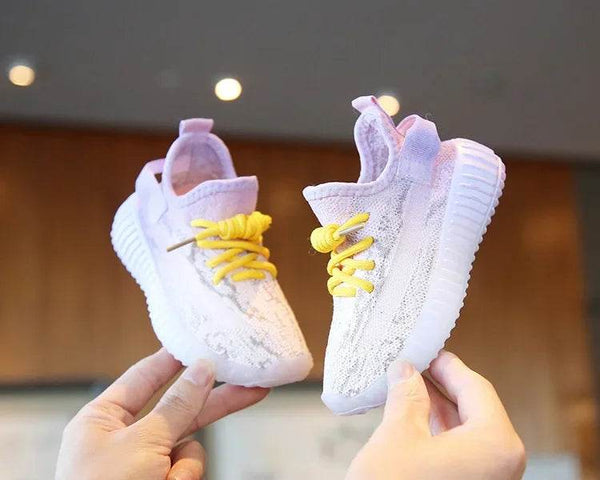 Children's Sports Shoes Soft Sole Thick Bottom Mesh Lace Up Gradient Sneakers Basketball Running Non Slip Boys Girls Fashion - NexoEden
