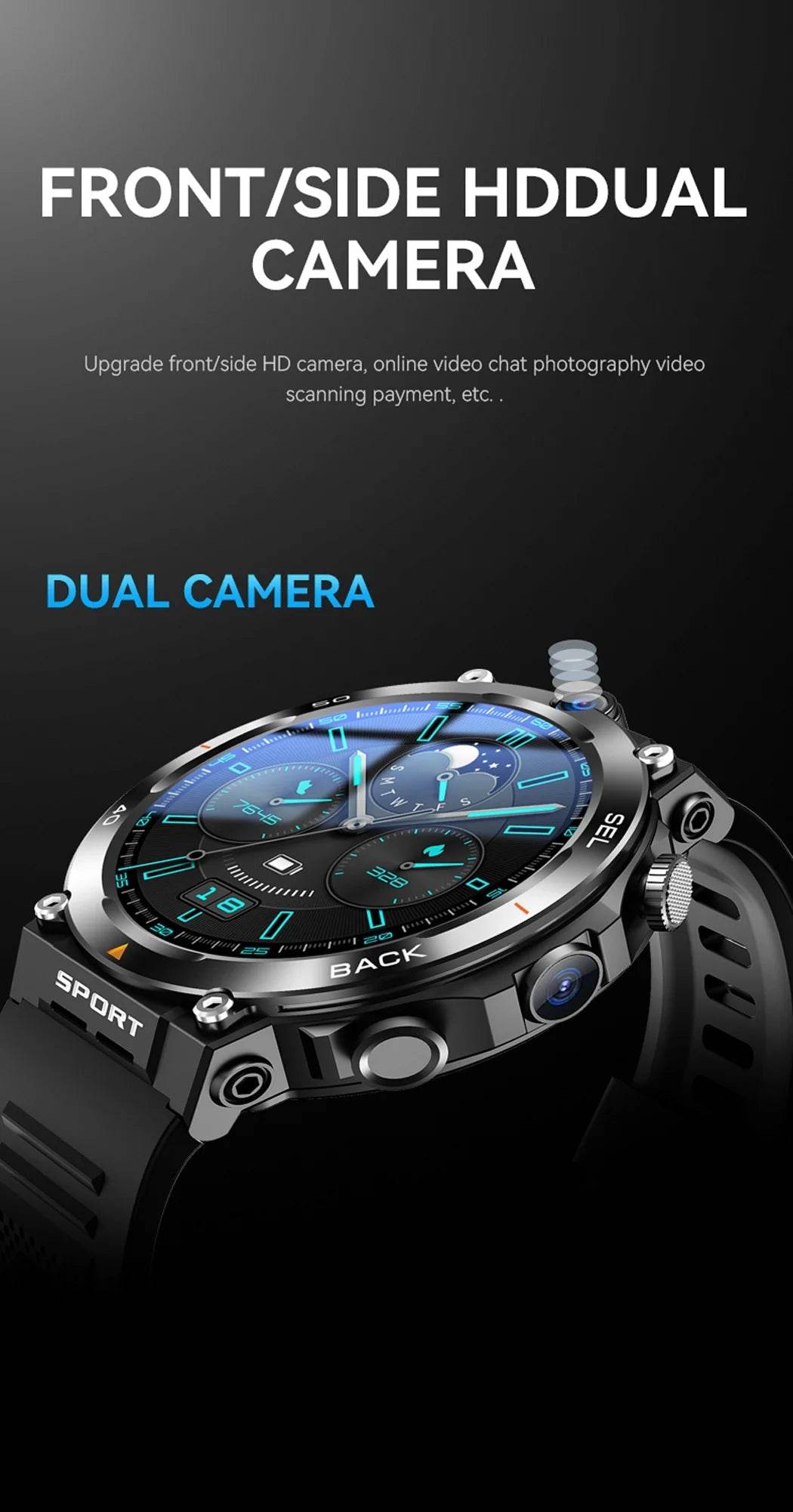 4G LTE Smartwatch 2024 Android os GPS Video Voice Wi-Fi Call Messaging HD Dual Cameras 4G Sim Card WIFI Men&