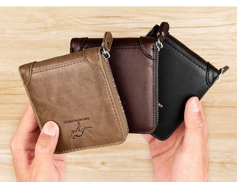Leather Men’s Wallet Luxury Mens	Purse Male Zipper Card Holders with Coin Pocket Rfid Wallets Gifts for Men Money Bag - NexoEden