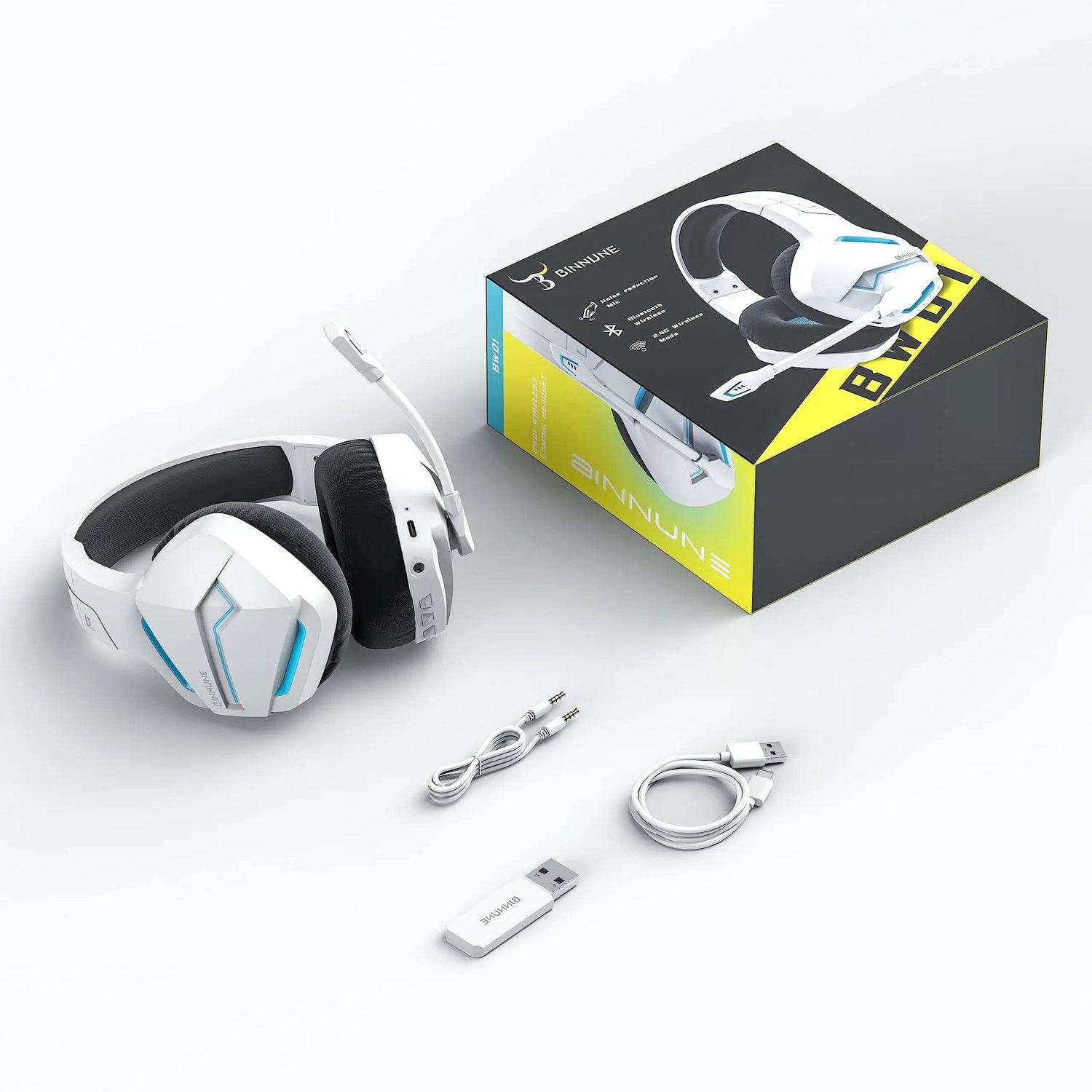 BINNUNE BW01 Wireless Gaming Headset for PC PS4 PS5 Playstation 4 5, 2.4G Wireless Bluetooth USB Gamer Headphones with Mic - NexoEden