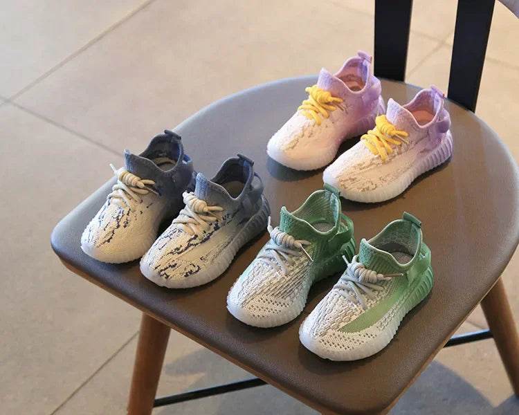 Children's Sports Shoes Soft Sole Thick Bottom Mesh Lace Up Gradient Sneakers Basketball Running Non Slip Boys Girls Fashion - NexoEden