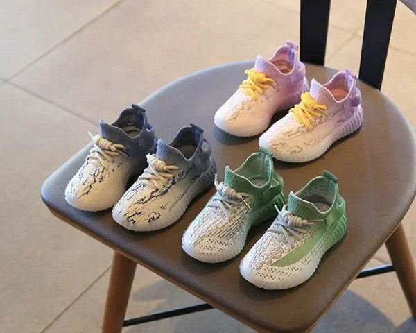 Children's Sports Shoes Soft Sole Thick Bottom Mesh Lace Up Gradient Sneakers Basketball Running Non Slip Boys Girls Fashion - NexoEden