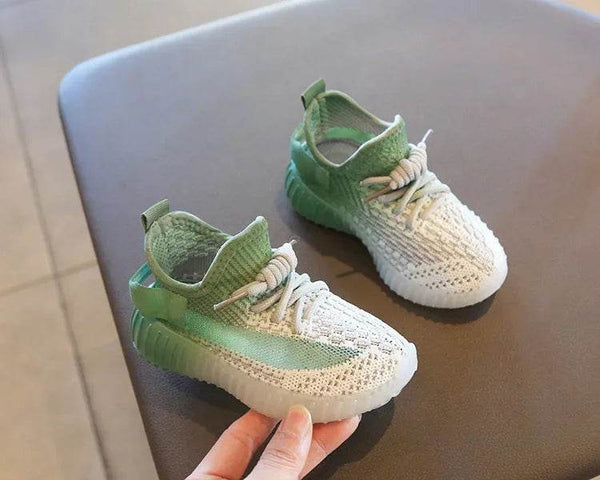 Children's Sports Shoes Soft Sole Thick Bottom Mesh Lace Up Gradient Sneakers Basketball Running Non Slip Boys Girls Fashion - NexoEden