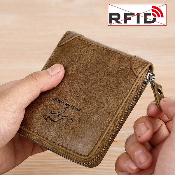 Leather Men’s Wallet Luxury Mens	Purse Male Zipper Card Holders with Coin Pocket Rfid Wallets Gifts for Men Money Bag - NexoEden