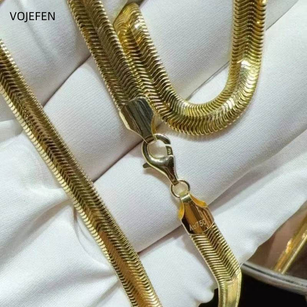 VOJEFEN AU750 Gold Snake Necklaces Jewelry Original 18K Real Gold Long Bold Hip Hop Choker 6MM Links Luxury Jewel Customized - NexoEden