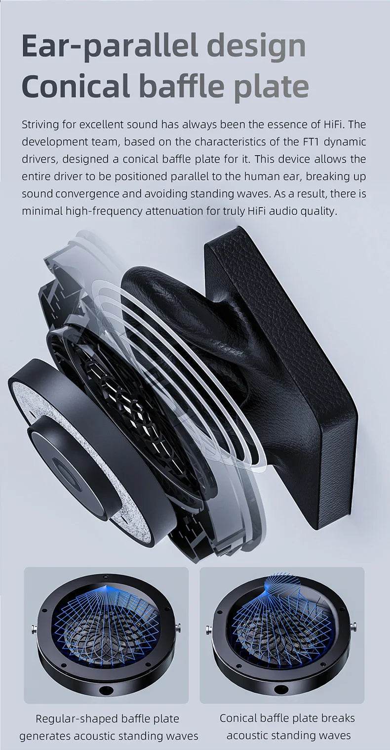 FiiO FT1 Closed-Back Over-Ear Headphone 60mm Dynamic Driver Hi-Res Audio Wired HiFi American Black Wood Ear Cups for Studio - NexoEden