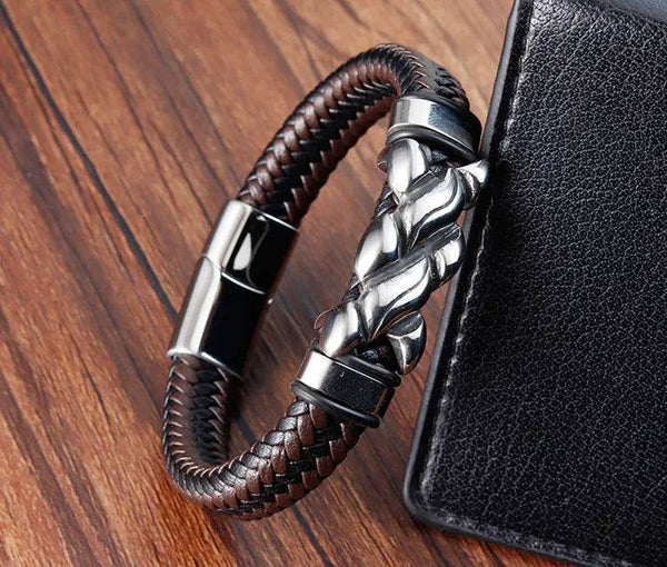 Cross Stainless Steel Anchor Leather Bracelet Elegant Men's Chunky Jewelry Accessories - NexoEden