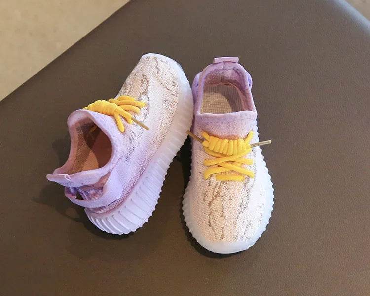 Children's Sports Shoes Soft Sole Thick Bottom Mesh Lace Up Gradient Sneakers Basketball Running Non Slip Boys Girls Fashion - NexoEden