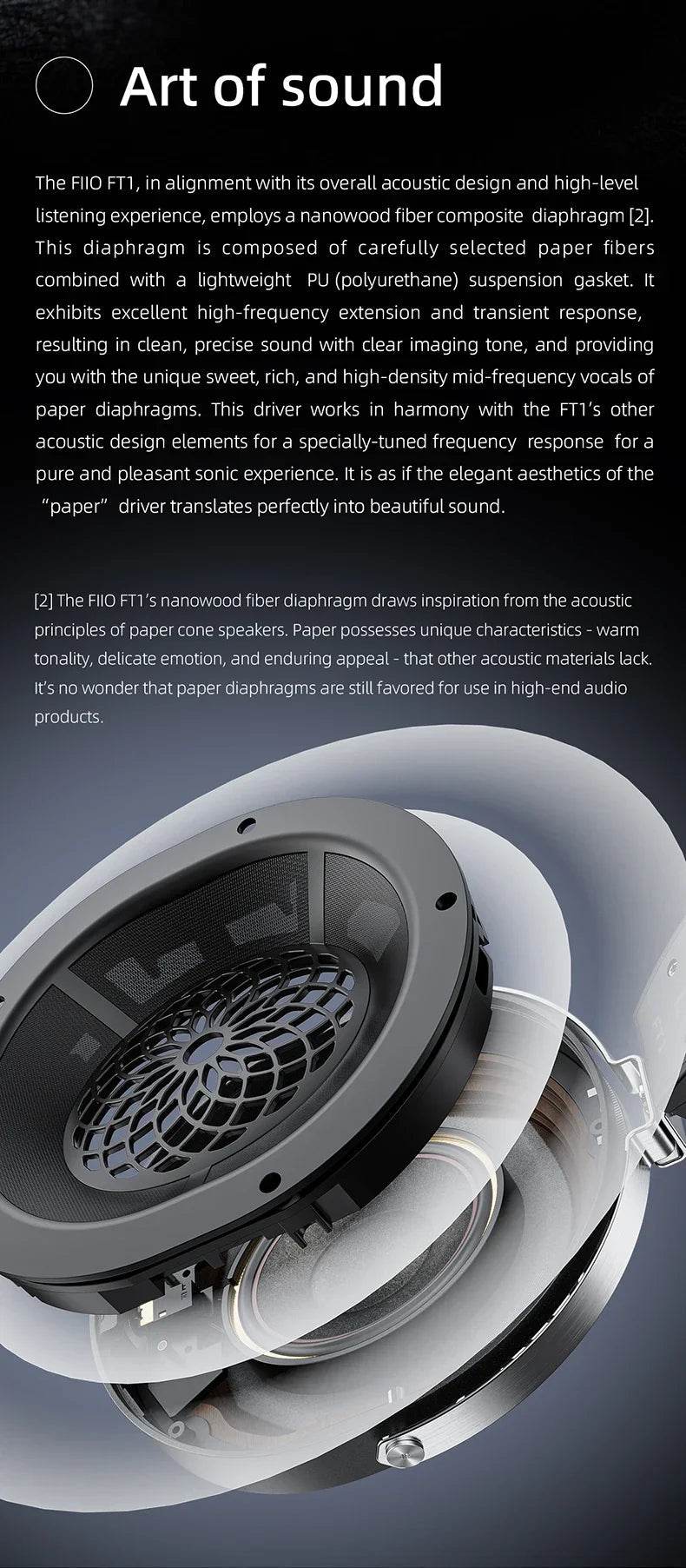 FiiO FT1 Closed-Back Over-Ear Headphone 60mm Dynamic Driver Hi-Res Audio Wired HiFi American Black Wood Ear Cups for Studio - NexoEden