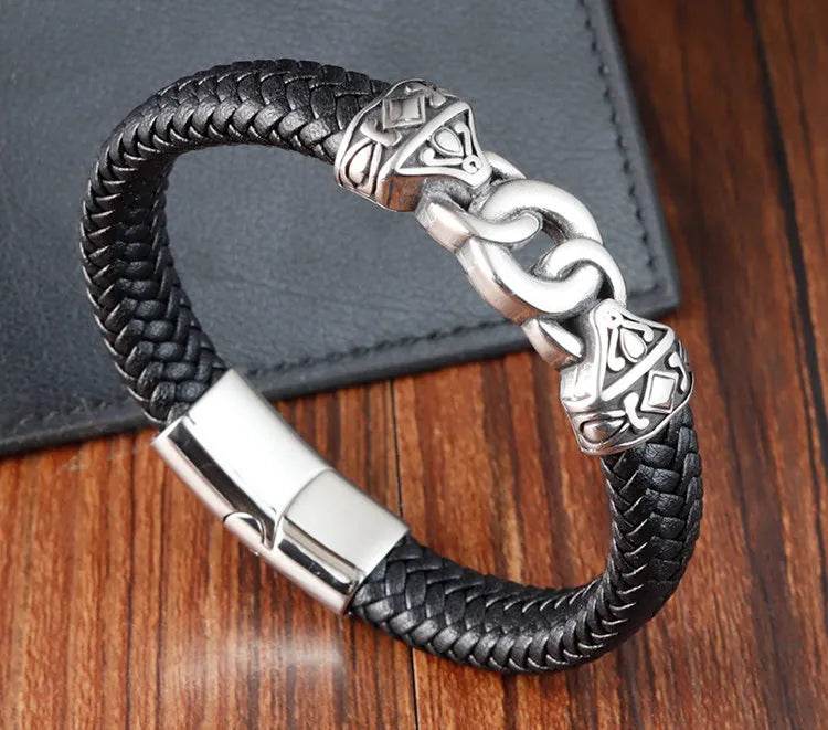 Cross Stainless Steel Anchor Leather Bracelet Elegant Men's Chunky Jewelry Accessories - NexoEden