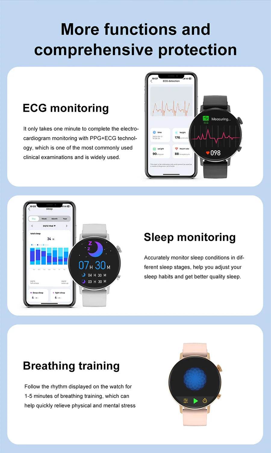 For XIAOMI HD Bluetooth Call Watch 2024 ECG Smart Watch Women AMOLED 360*360 HD Display Clock Sports IP68 Waterproof Smartwatch - NexoEden