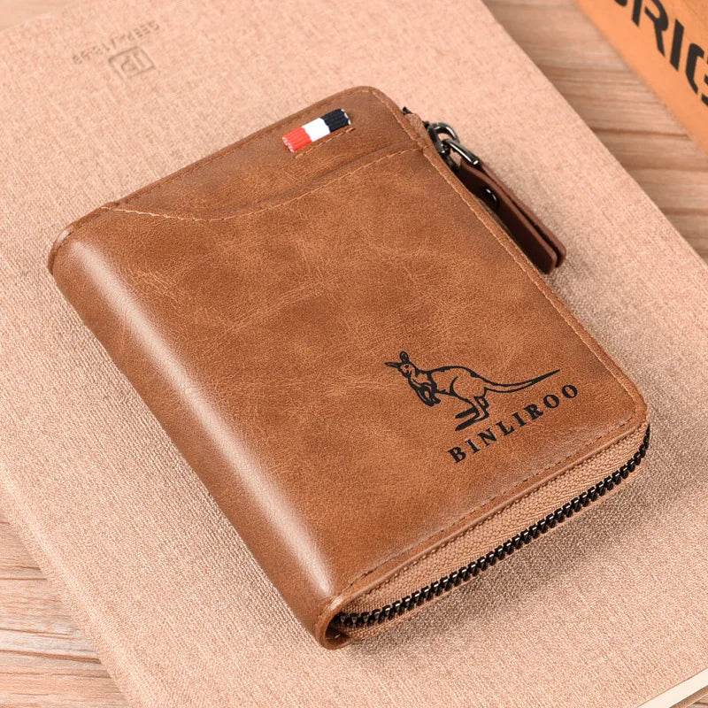 Fashion Men's Coin Purse Wallet RFID Blocking Man Leather Wallet Zipper Business Card Holder ID Money Bag Wallet Male Purse - NexoEden