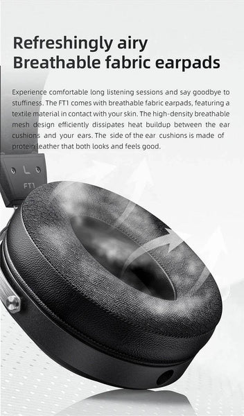 FiiO FT1 Closed-Back Over-Ear Headphone 60mm Dynamic Driver Hi-Res Audio Wired HiFi American Black Wood Ear Cups for Studio - NexoEden