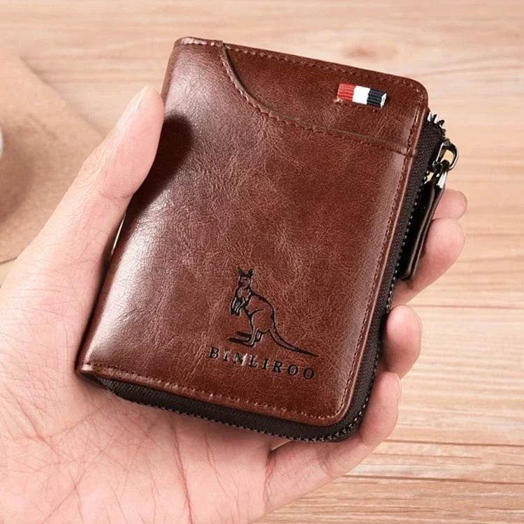 Genuine Leather Men's Wallet Luxury Short RFID Card Holder for Men Zipper Coin Purse Portable Male Wallets Billfold - NexoEden