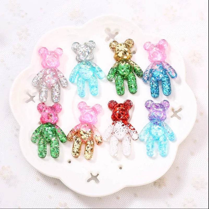 20Pcs 28*45MM Violent Bear Charms Glitter Flatback Resin Craft Jewlery Findings For Necklace Pendant Keychain Diy Making - NexoEden