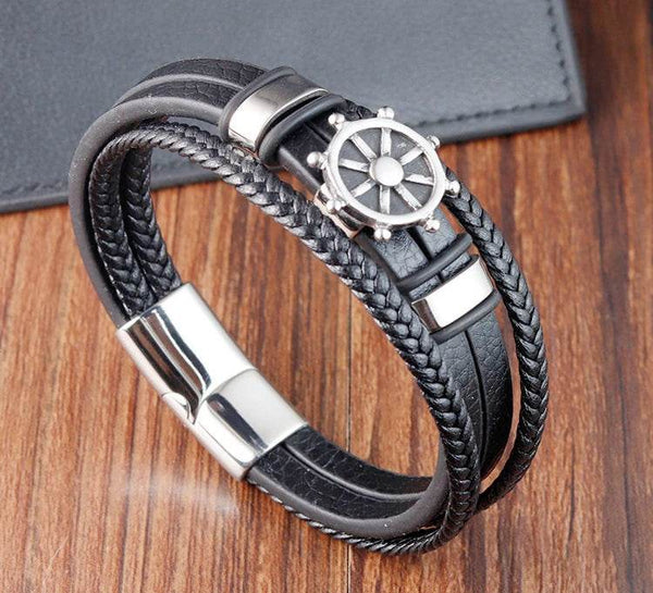 Cross Stainless Steel Anchor Leather Bracelet Elegant Men's Chunky Jewelry Accessories - NexoEden
