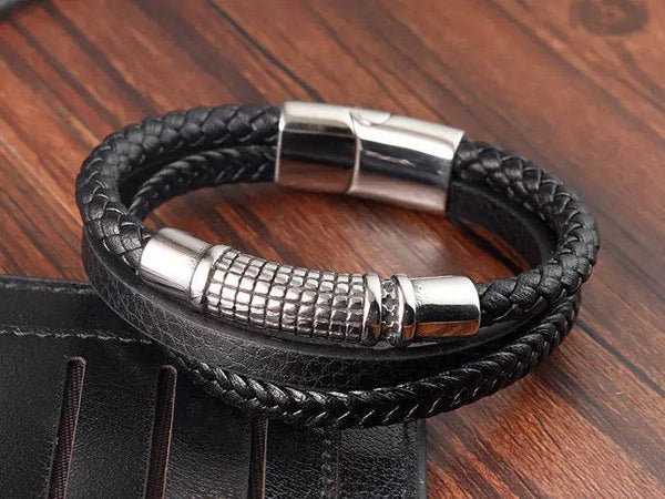 Cross Stainless Steel Anchor Leather Bracelet Elegant Men's Chunky Jewelry Accessories - NexoEden