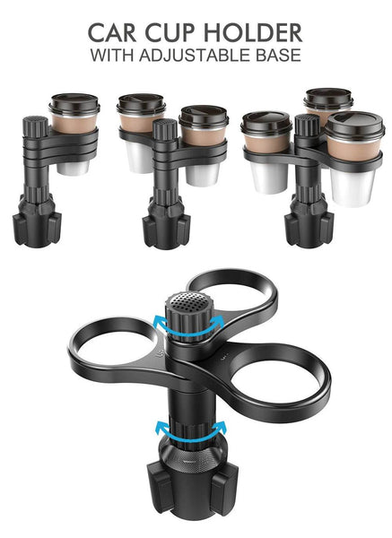 3 In 1 Car Cup Holder Expander Adapter 360 Rotating Insert Drinks Support Adjustable Base Car Cup Mount Beverage Bottle Bracket - NexoEden