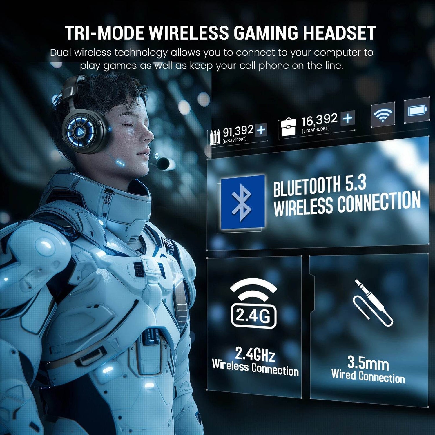 EKSA E5000 BT 2.4GHz Wireless Headphones Bluetooth 5.3 Gaming Headset Gamer with ENC Noise Cancelling Mic for PC/PS5/Xbox, 100H - NexoEden