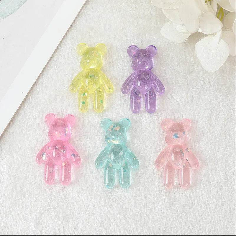 20Pcs 28*45MM Violent Bear Charms Glitter Flatback Resin Craft Jewlery Findings For Necklace Pendant Keychain Diy Making - NexoEden