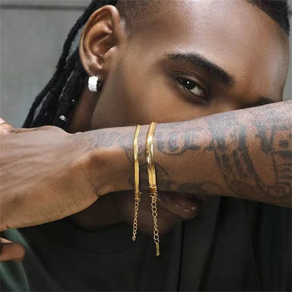Hip Hop Stainless Steel Bracelet Gold Color Snake Chain Titanium Steel Bracelet For Women Men Fashion Jewelry Accessories - NexoEden
