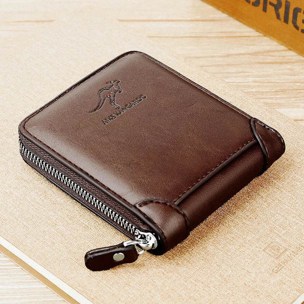 Leather Men’s Wallet Luxury Mens	Purse Male Zipper Card Holders with Coin Pocket Rfid Wallets Gifts for Men Money Bag - NexoEden