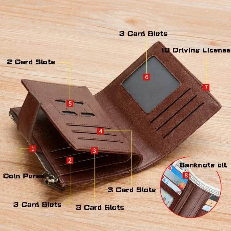 Genuine Leather Men's Wallet Luxury Short RFID Card Holder for Men Zipper Coin Purse Portable Male Wallets Billfold - NexoEden