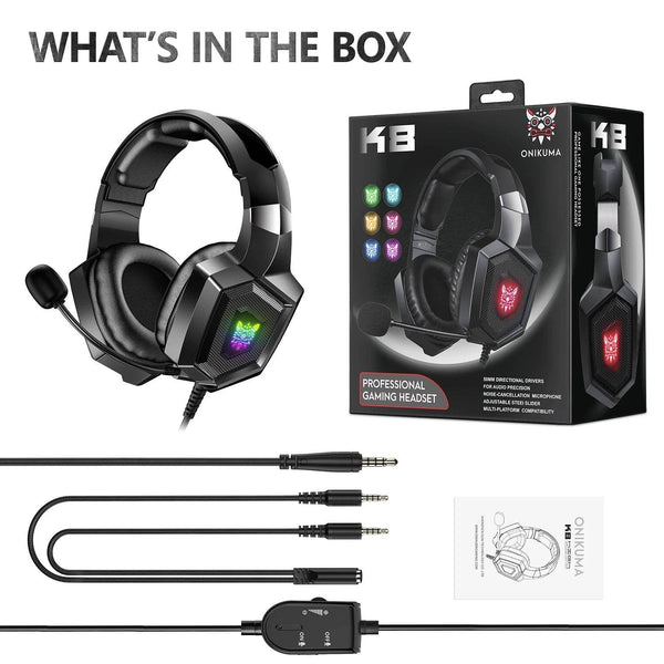 ONIKUMA K8 Gaming Headphones with Flexible HD Mic RGB Light Surround Sound Over-Ear Wired Headset Gamer for PC Gaming Xbox - NexoEden