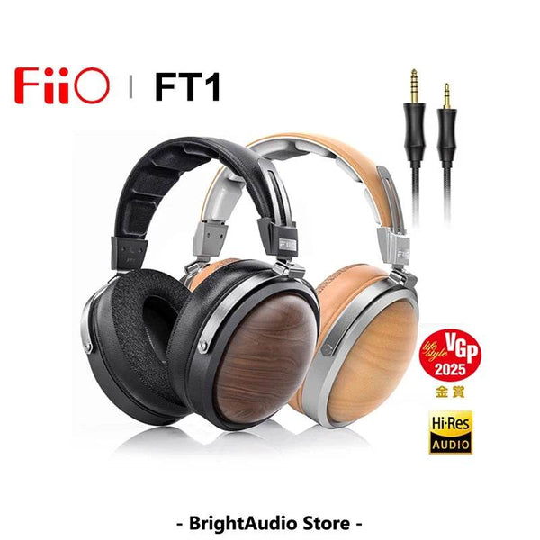 FiiO FT1 Closed-Back Over-Ear Headphone 60mm Dynamic Driver Hi-Res Audio Wired HiFi American Black Wood Ear Cups for Studio - NexoEden