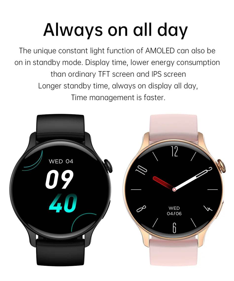 2024 True AMOLED Smart Watch Ladies Screen Always Show Time 466*466 HD Health Tracker Voice Calling Smartwatch Women For Xiaomi - NexoEden