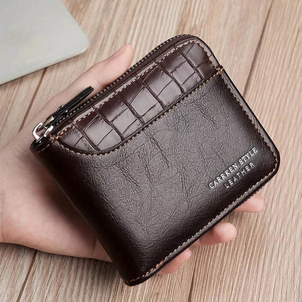 Leather Men’s Wallet Luxury Mens Purse Male Zipper Card Holders with Coin Pocket Rfid Wallets Gifts for Men Money Bag - NexoEden