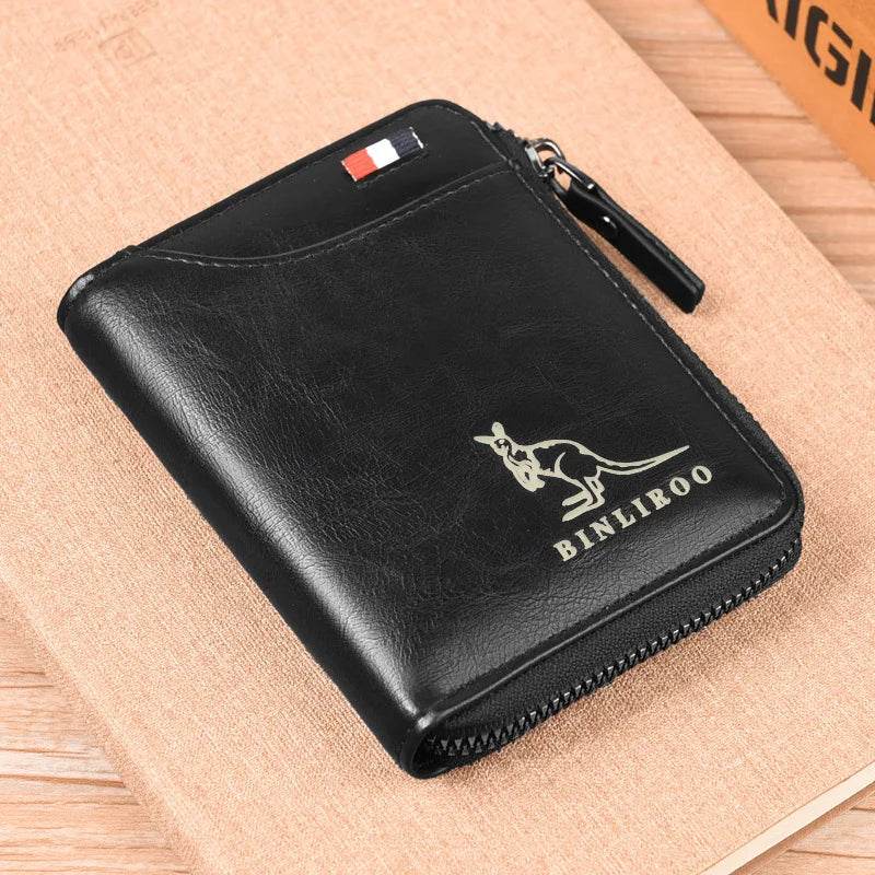 Fashion Men's Coin Purse Wallet RFID Blocking Man Leather Wallet Zipper Business Card Holder ID Money Bag Wallet Male Purse - NexoEden