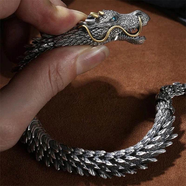 Vintage Men's Punk Domineering Ancient Dragon Snake Link Bracelets Accessories Hiphop Style 925 Sterling Silver Fashion Jewelry - NexoEden