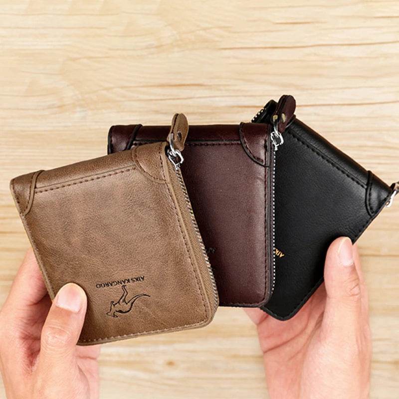 Leather Men’s Wallet Luxury Mens	Purse Male Zipper Card Holders with Coin Pocket Rfid Wallets Gifts for Men Money Bag - NexoEden