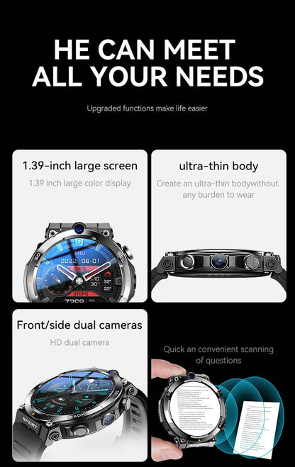 4G LTE Smart Watch 2024 Android os GPS Video Voice Wi-Fi Call Messaging HD Dual Cameras 4G Sim Card Call WIFI Men's SmartWatch - NexoEden