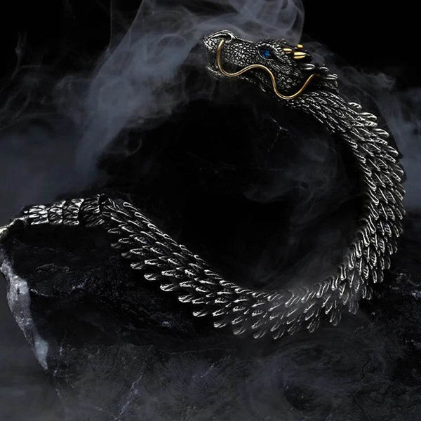 Vintage Men's Punk Domineering Ancient Dragon Snake Link Bracelets Accessories Hiphop Style 925 Sterling Silver Fashion Jewelry - NexoEden