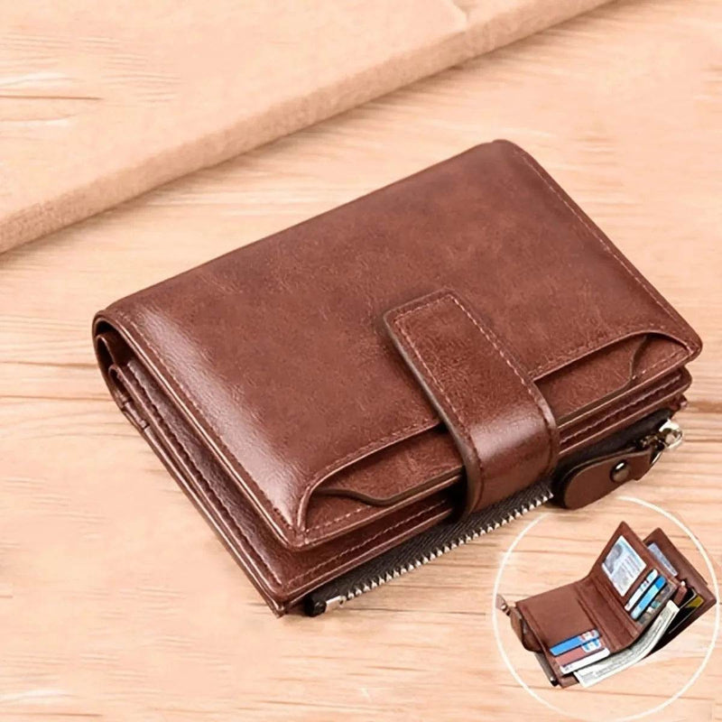 Men's Coin Purse Wallet RFID Blocking Man PU Leather Wallet Zipper Business Card Holder Money Bag Wallet Male - NexoEden