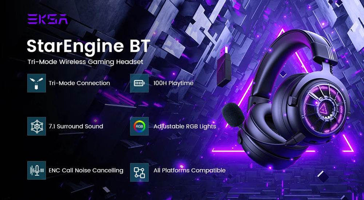 EKSA E5000 BT 2.4GHz Wireless Headphones Bluetooth 5.3 Gaming Headset Gamer with ENC Noise Cancelling Mic for PC/PS5/Xbox, 100H - NexoEden