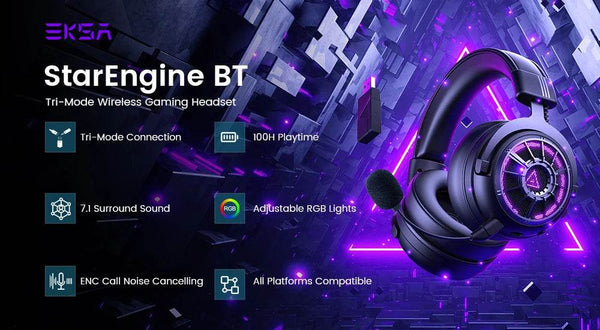 EKSA E5000 BT 2.4GHz Wireless Headphones Bluetooth 5.3 Gaming Headset Gamer with ENC Noise Cancelling Mic for PC/PS5/Xbox, 100H - NexoEden