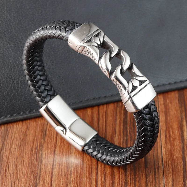 Cross Stainless Steel Anchor Leather Bracelet Elegant Men's Chunky Jewelry Accessories - NexoEden