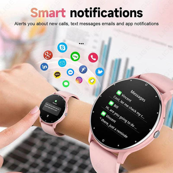LIGE 2024 Smart watch Ladies Full touch Screen Sports Fitness watch IP67 waterproof Bluetooth For Android iOS Smart watch Female - NexoEden