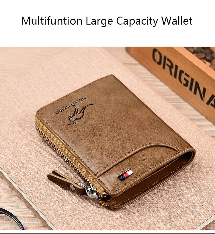 Fashion Men's Coin Purse Wallet RFID Blocking Man Leather Wallet Zipper Business Card Holder ID Money Bag Wallet Male Purse - NexoEden