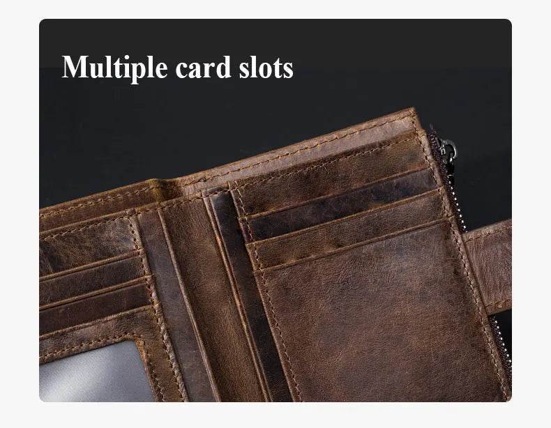 SCHLATUM Genuine Leather Men Business Wallet RFID Men Card Id Holder Coin Purse Travel Wallet Anti-theft Swipe - NexoEden