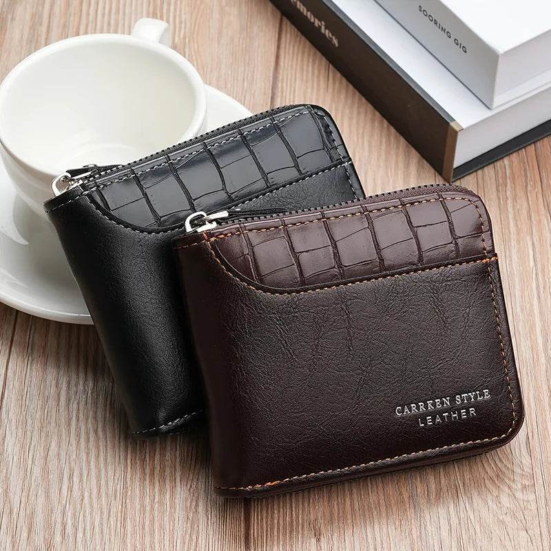Leather Men’s Wallet Luxury Mens Purse Male Zipper Card Holders with Coin Pocket Rfid Wallets Gifts for Men Money Bag - NexoEden
