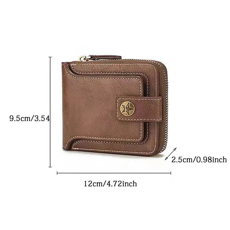 Vintage Men's PU Leather Short Wallet – Durable Zipper Clutch - NexoEden