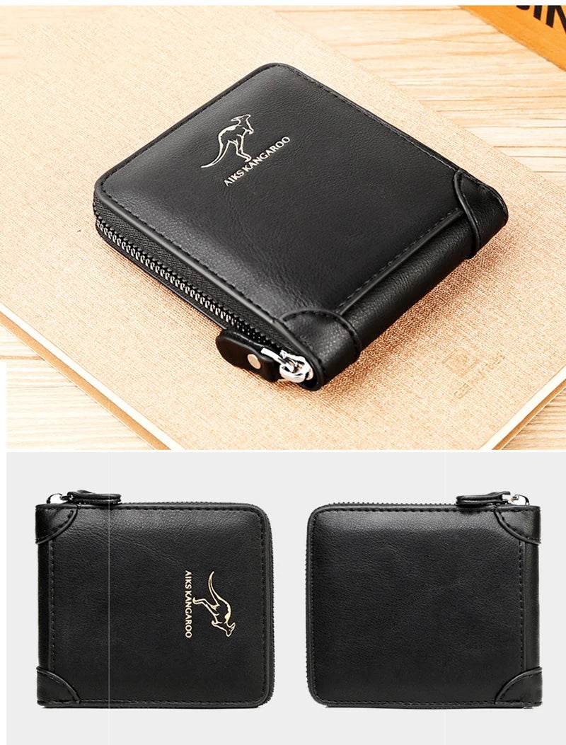 Leather Men’s Wallet Luxury Mens	Purse Male Zipper Card Holders with Coin Pocket Rfid Wallets Gifts for Men Money Bag - NexoEden