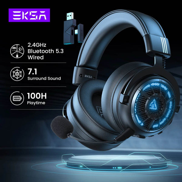 EKSA E5000 BT 2.4GHz Wireless Headphones Bluetooth 5.3 Gaming Headset Gamer with ENC Noise Cancelling Mic for PC/PS5/Xbox, 100H - NexoEden