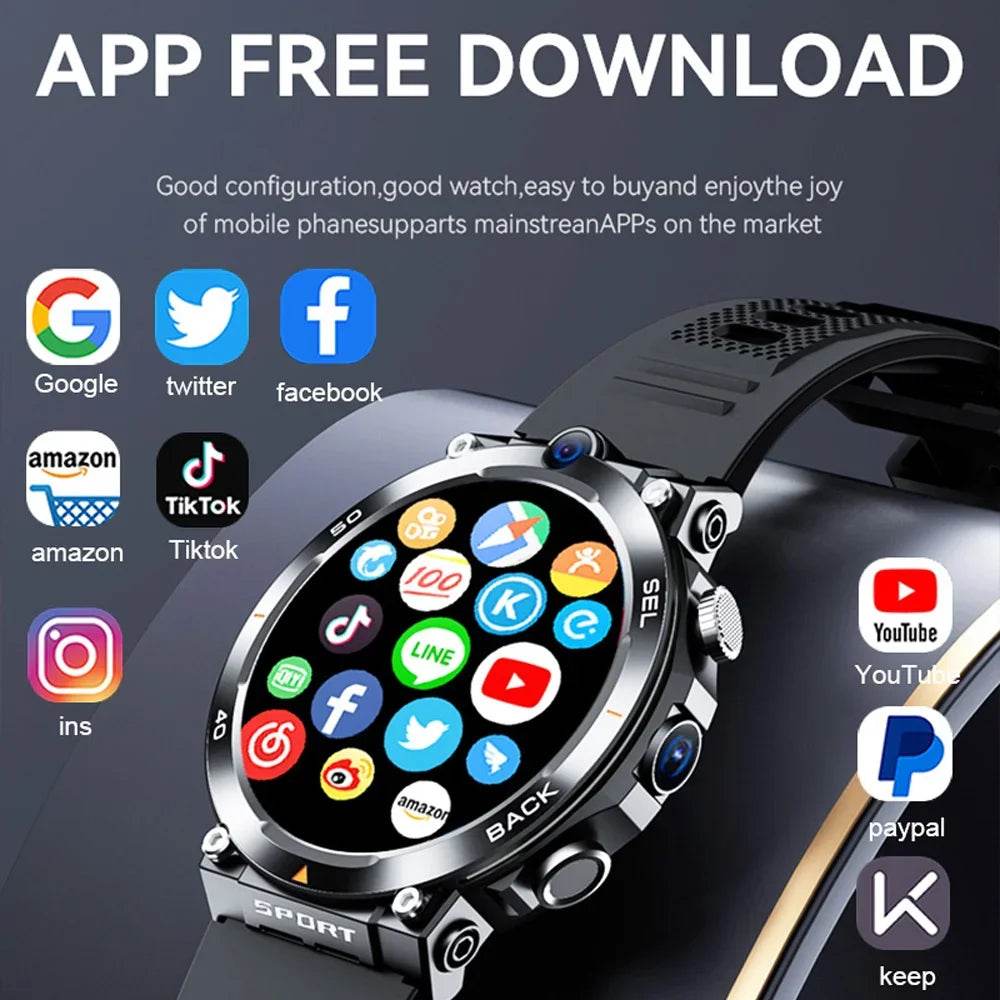4G LTE Smartwatch 2024 Android os GPS Video Voice Wi-Fi Call Messaging HD Dual Cameras 4G Sim Card WIFI Men&
