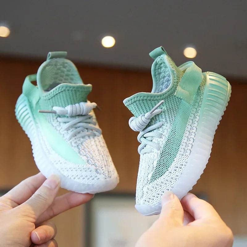 Children's Sports Shoes Soft Sole Thick Bottom Mesh Lace Up Gradient Sneakers Basketball Running Non Slip Boys Girls Fashion - NexoEden